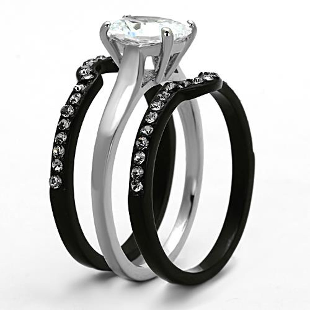 2.15ct Oval CZ Black Steel Wedding Ring Set for Women Size 5-10 - Elegant Bridal Jewelry
