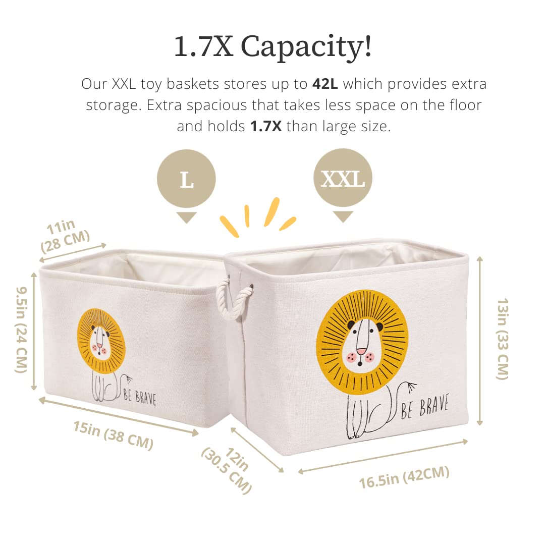 DECOMOMO 42L Toy Storage Bin Organizer - Safari Animal Toy Basket & Kids Laundry Hamper (3-Pack: Lion, Zebra, Giraffe) - Perfect for Nursery, Playroom & Kids Bedroom Organization