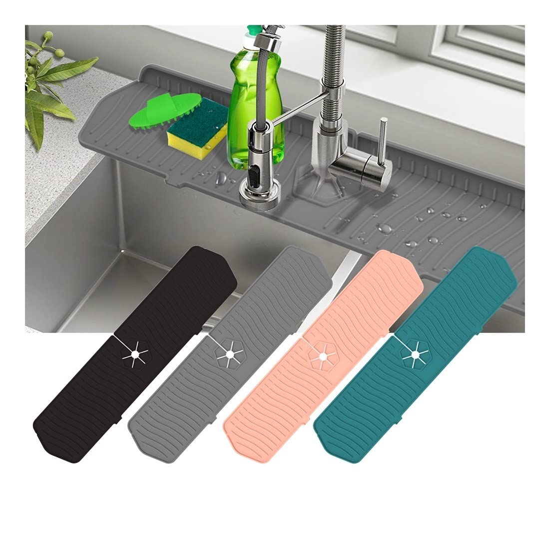 Non-Slip Silicone Sink Splash Guard - Water Absorbent Kitchen Faucet Mat, Durable Countertop Protector & Backsplash Guard for Sink Area - Perfect for Kitchen, Bathroom, RV & Laundry Room Use