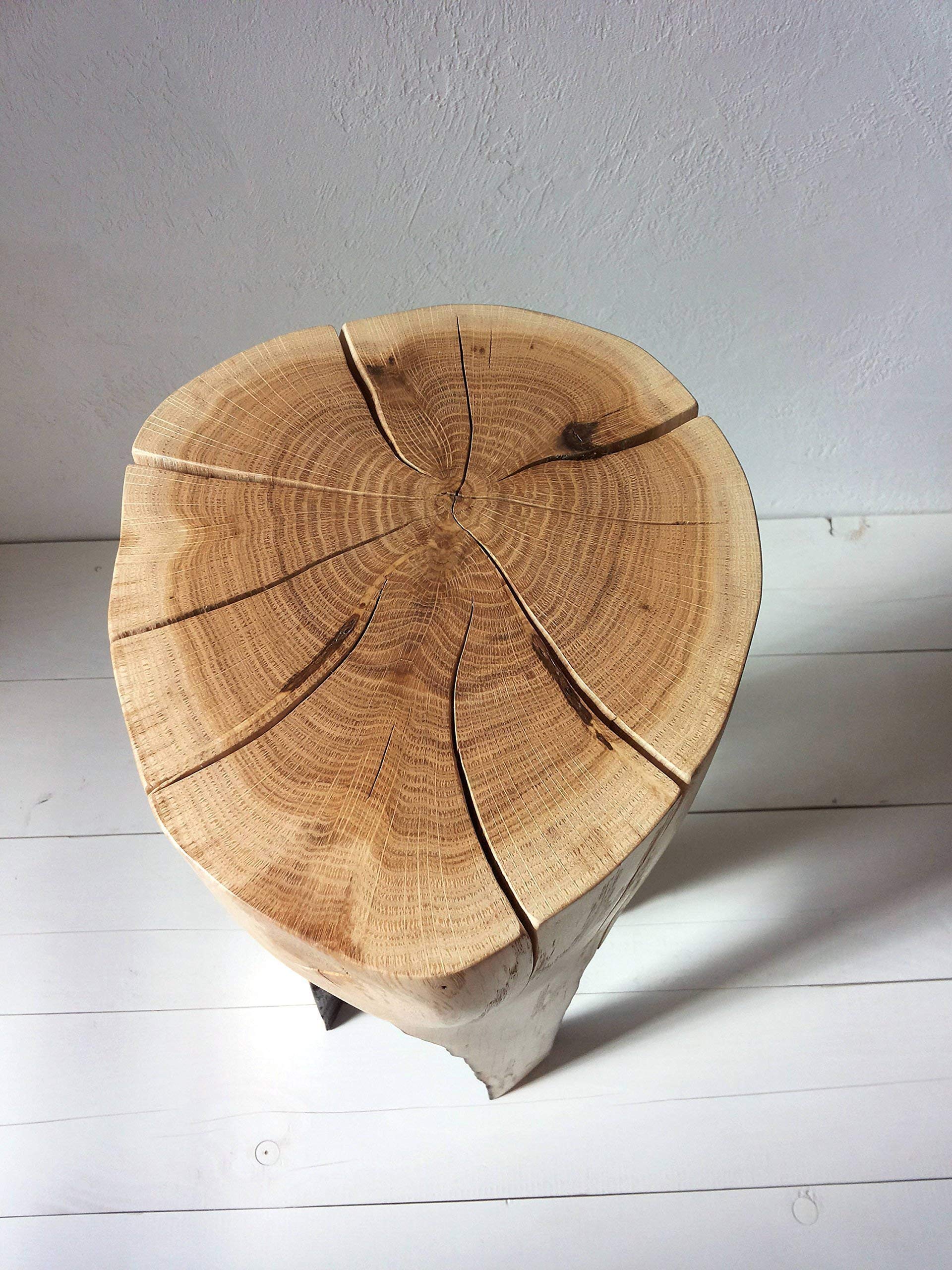 Rustic Ski Lodge Nightstand - Handcrafted Barn Wood Stump Table with Round Top for Bedroom, Cabin & Farmhouse Decor