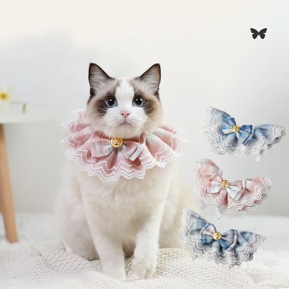 PSK PET MART Birthday Party Costume for Cats & Dogs - Cute Lace Bow Tie Collar for Holidays & Special Occasions | Perfect for Pet Birthday Parties, Christmas & Halloween Celebrations
