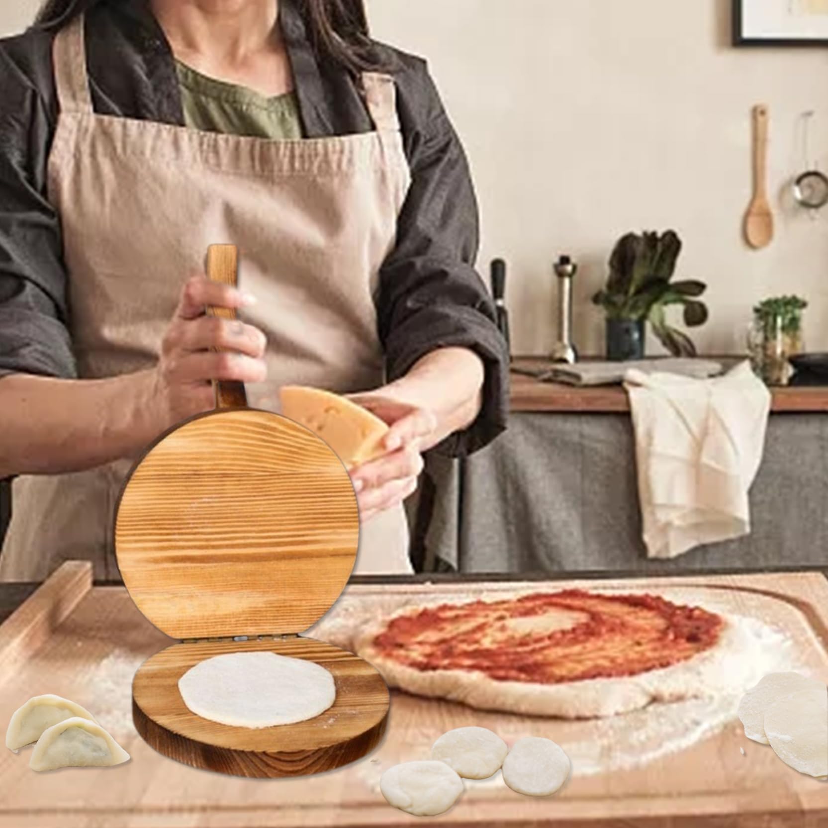 5.5 Inch Wooden Tortilla Press - Handmade Flour Tortilla Maker with Comfortable Handle for Easy Dough Pressing - Perfect for Homemade Tacos, Quesadillas & Mexican Cuisine