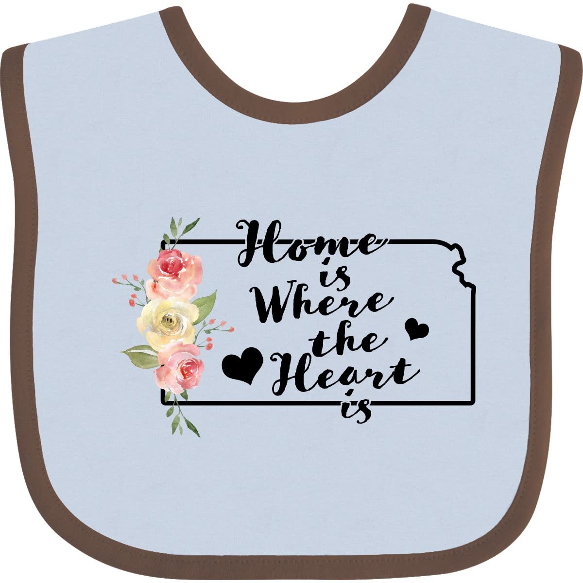Inktastic Kansas Home Where the Heart Is Watercolor Floral Baby Bib - Soft Cotton Drool Bib for Newborns & Infants - Perfect for Feeding, Teething & Photo Shoots