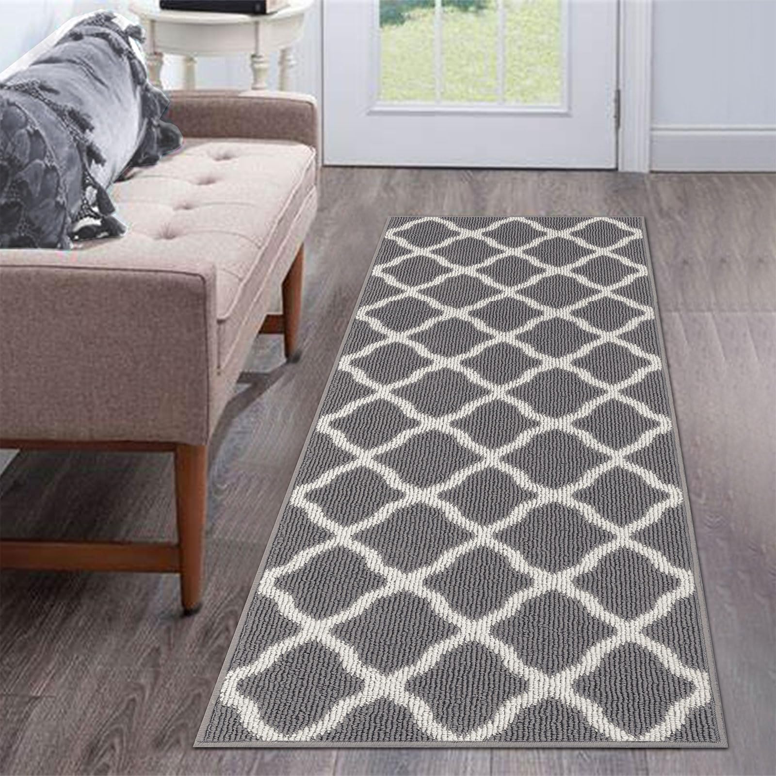 SHACOS 2x5 ft Washable Non-Slip Entryway Runner Rug with Rubber Backing - Dirt Trapping Floor Mat for Kitchen, Bedroom, Hallway, Laundry Room & Front Door (Light Gray) | Perfect for High Traffic Areas & Muddy Shoes