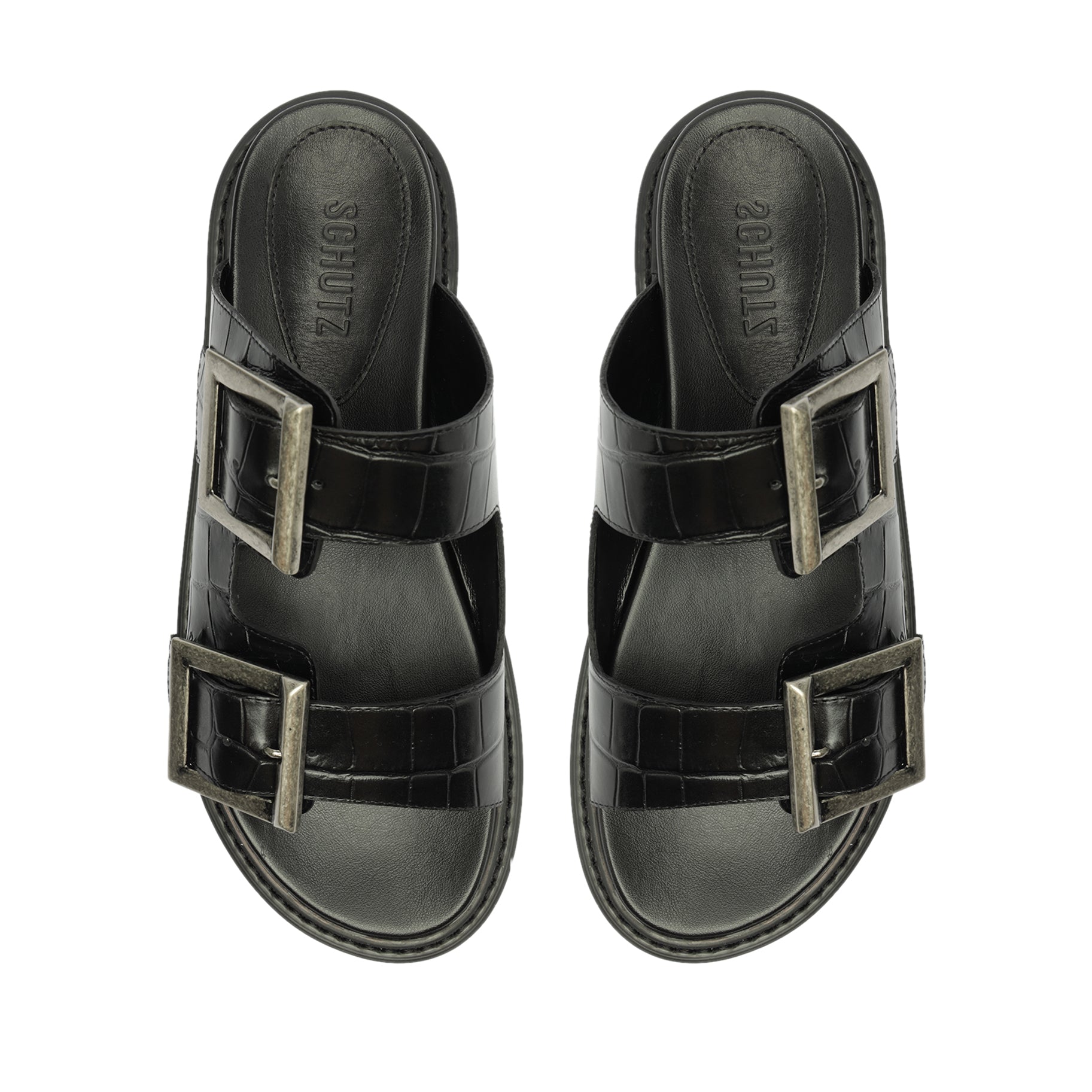 Nola Crocodile Embossed Leather Sandals for Women - Comfortable Summer Slide Sandals with Arch Support - Perfect for Beach, Vacation & Casual Outings