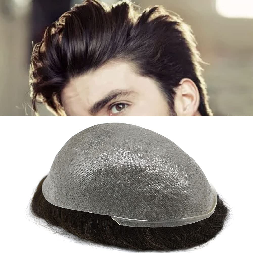 Undetectable 0.06-0.08mm Thin Skin PU V Loop Men's Toupee - 100% Human Hair Replacement System (Light to Medium Density, 540 Medium Light Brown with 40% Gray) - Perfect for Daily Wear, Special Occasions & Hair Loss Solutions