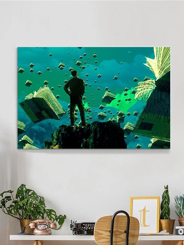 Floating Books 20x30 Canvas Wall Art - Modern Abstract Book Painting for Home & Office Decor - Perfect for Living Room, Bedroom, Study or Library