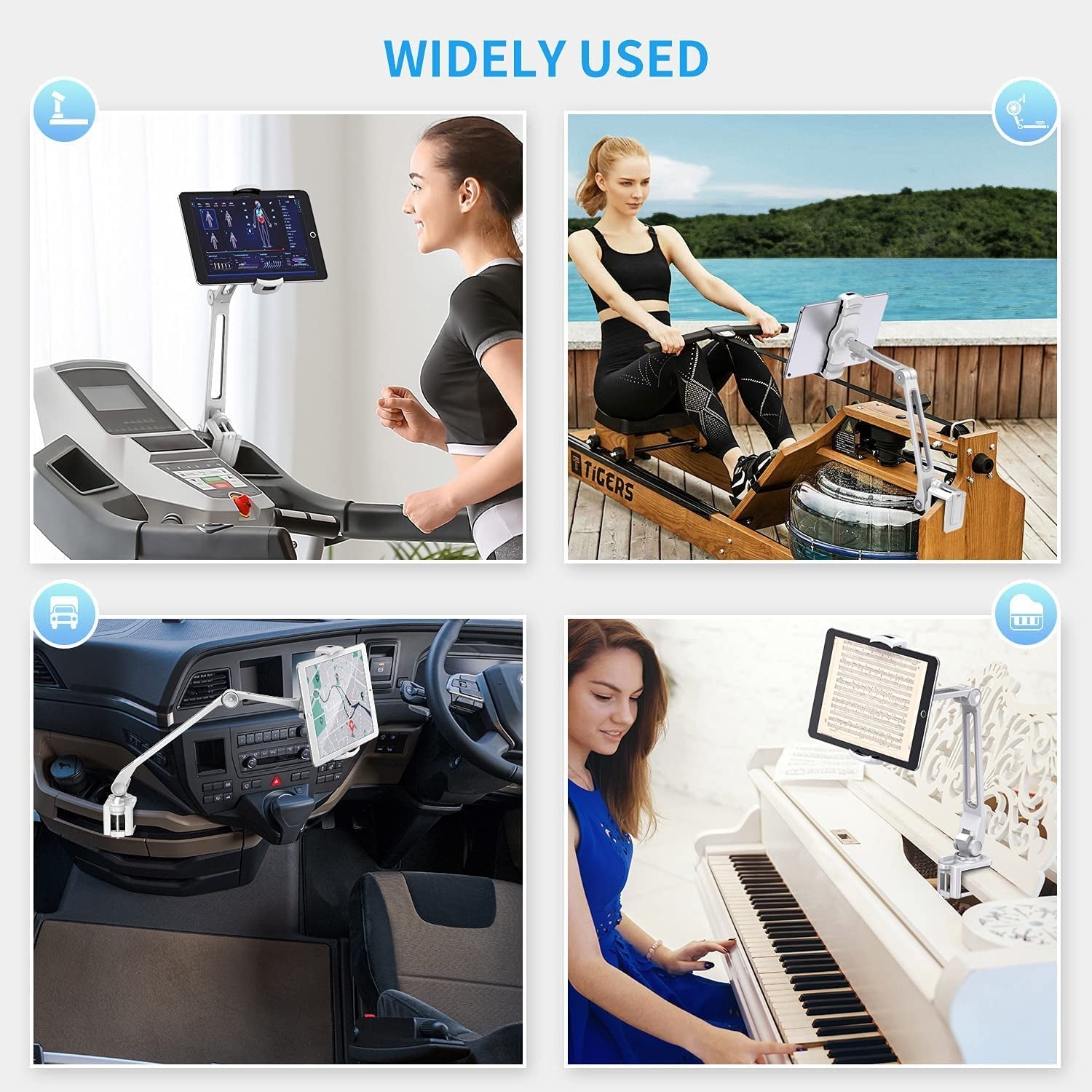 AboveTEK Adjustable Aluminum Long Arm iPad Tablet Mount - 360° Swivel Stand & Phone Holder with Secure Bracket Clamps (White) | Perfect for Bed, Desk, Kitchen & Office Use