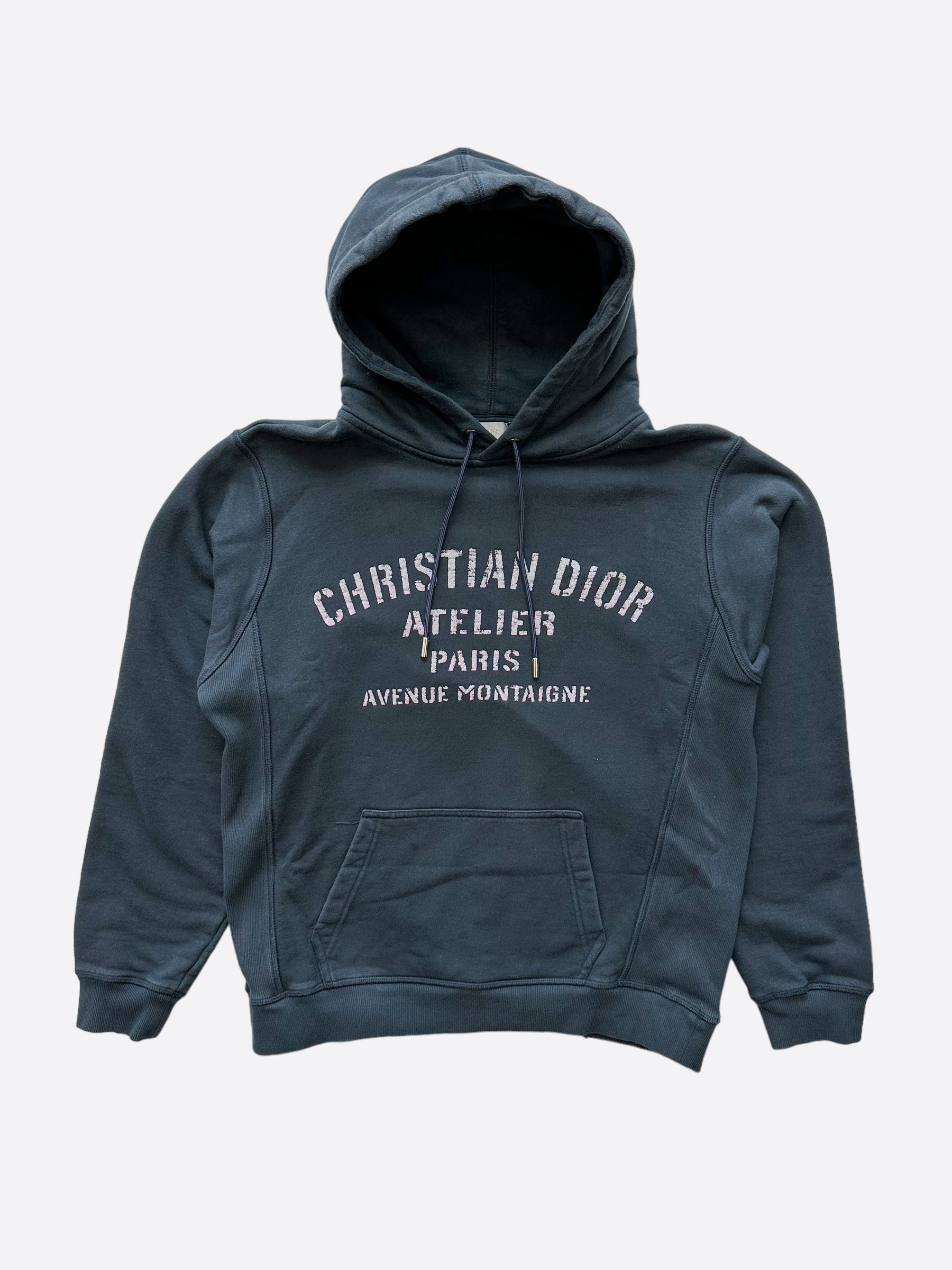 Dior Black Faded Atelier Logo Hoodie - Men's Luxury Streetwear Pullover for Casual Wear & Fashion Outfits