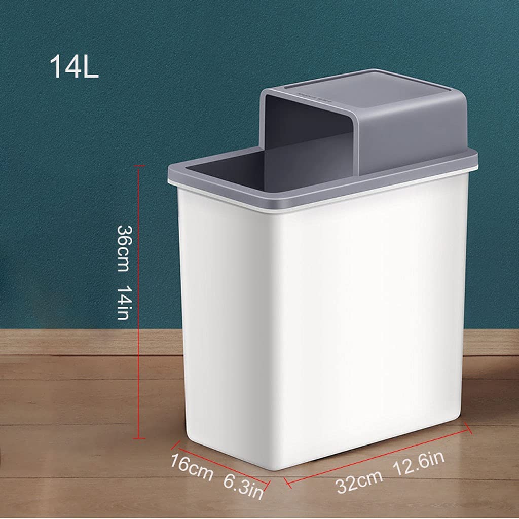 14L Large Capacity Kitchen Trash Can with Lid - Odor-Proof Indoor Garbage Bin for Home, Office, Bathroom & Living Room | Space-Saving Cabinet Door Gap Design | Ideal for Waste Disposal & Recycling Storage