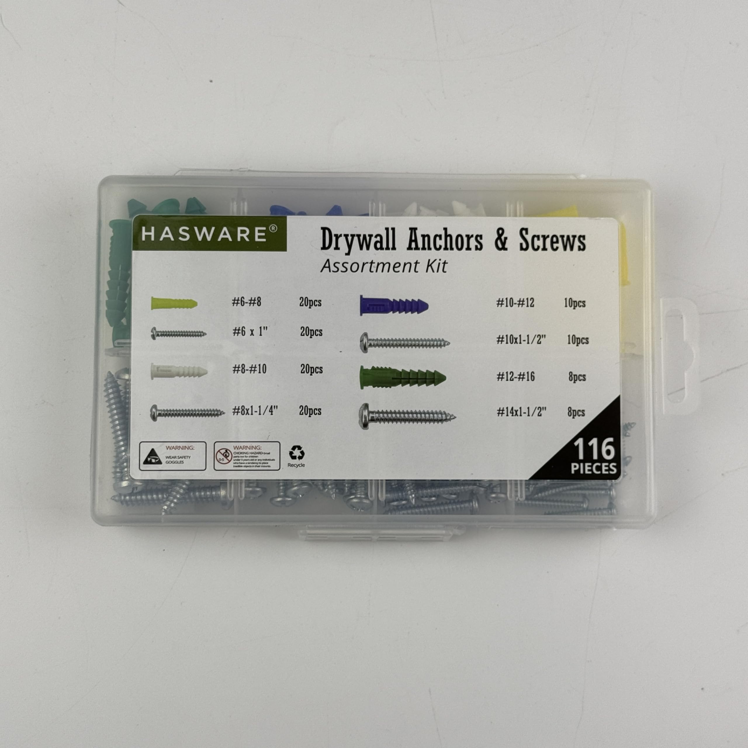 HASWARE 116PCS Drywall Anchors Kit - 4 Sizes for Wallboard & Concrete - Perfect for Picture Hanging & Shelves