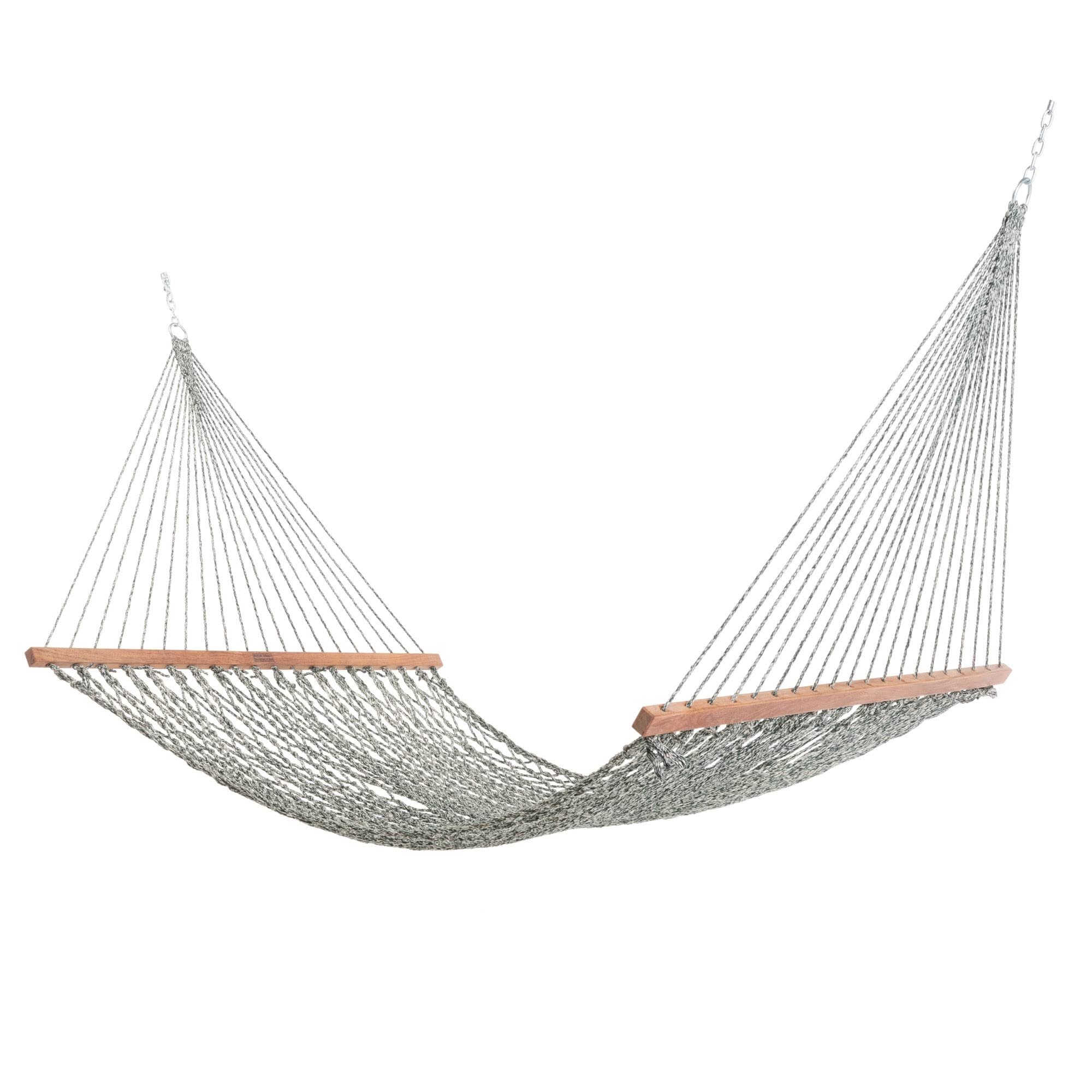 Premium Handcrafted DuraCord Rope Hammock - Double Green Oatmeal Heirloom Tweed - 450 LB Capacity for 2 People - 13 ft x 55 in - Includes Free Extension Chains & Tree Hooks - Made in USA - Perfect for Backyard Relaxation, Camping & Beach Lounging