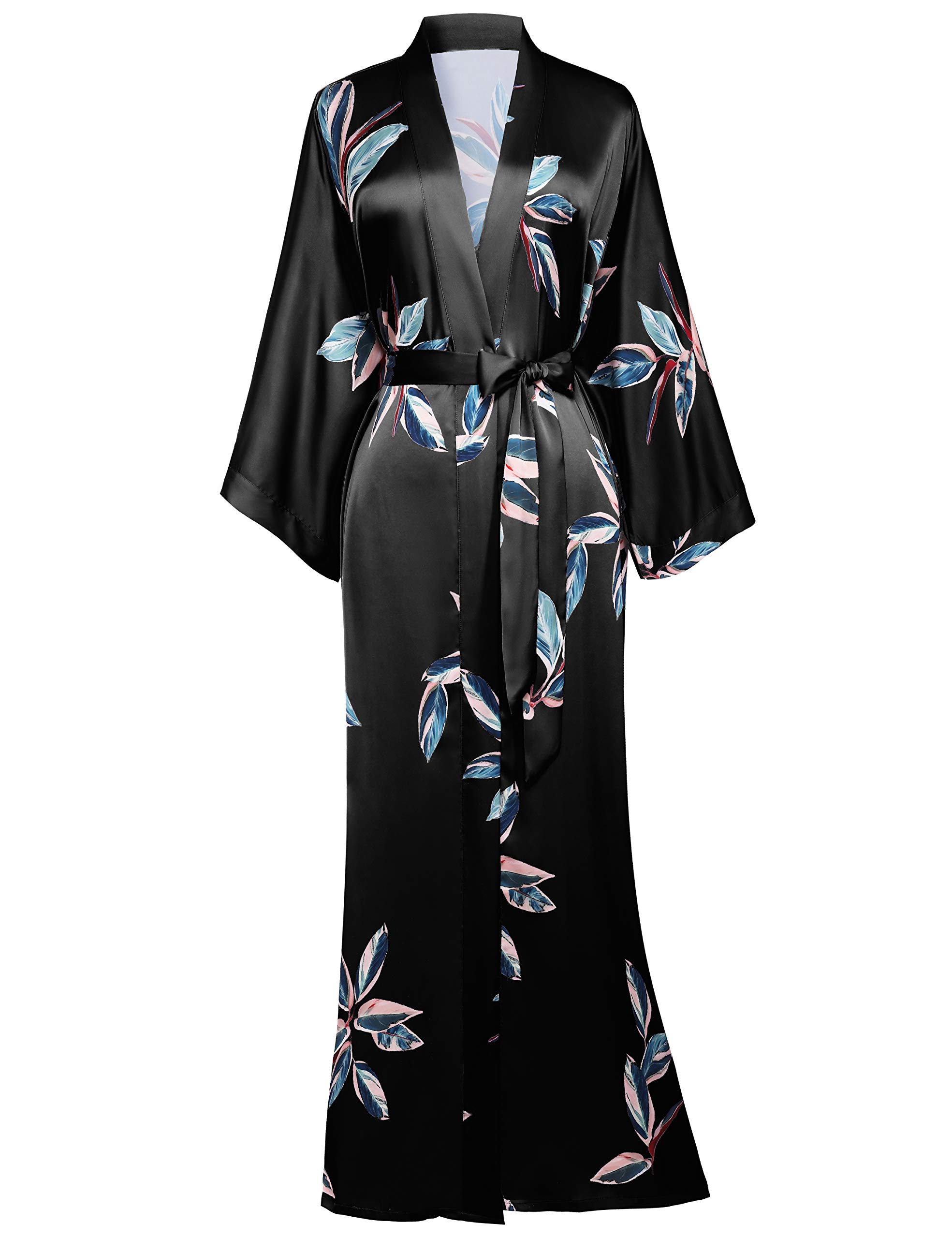 BABEYOND Women's Long Kimono Robe Cover Up - Floral Print Loose Cardigan Blouse for Bachelorette Party, Beach, Spa & Lounge Wear