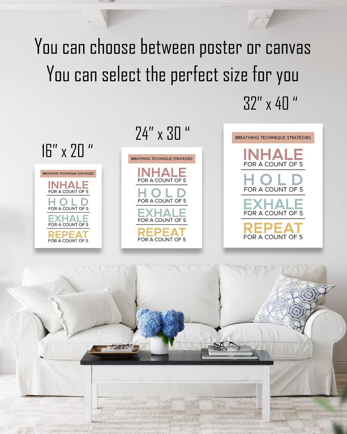 Breathing Technique Strategies Wall Art - Therapy Office Decor, Mindfulness & Mental Health Canvas Print - Ready to Hang 32x40 - Perfect for Counseling Offices, School Psychologists & Therapist Spaces