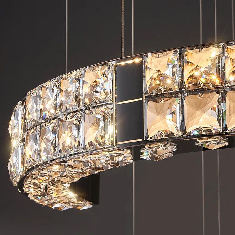 Elegant Black Crystal Staircase Chandelier - Modern Mirror Finish Ceiling Light Fixture for Foyer, Grand Staircase & Luxury Home Decor
