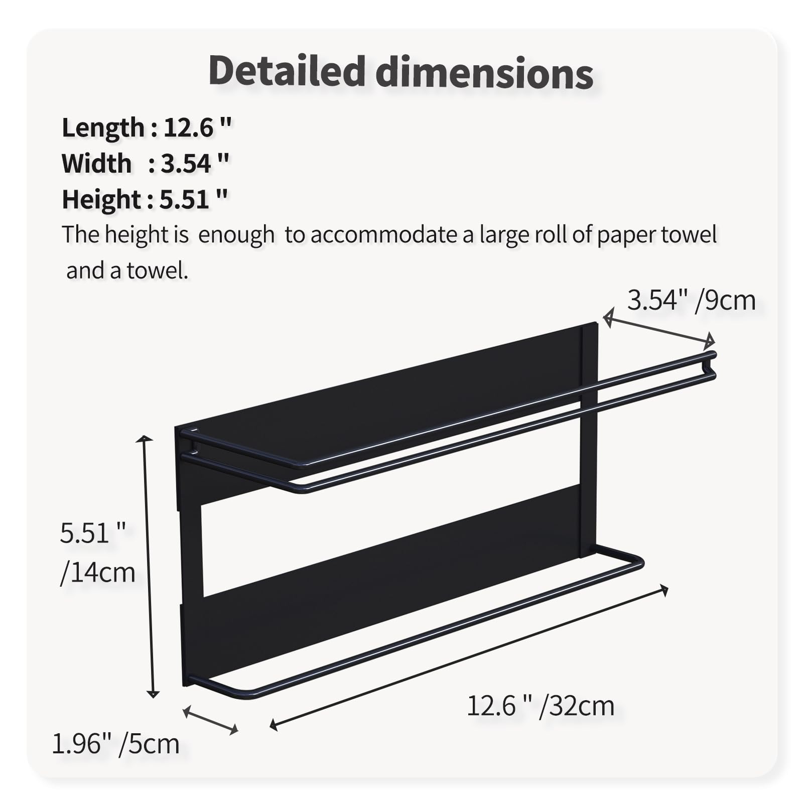 Strong Magnetic Paper Towel Holder for Refrigerator - 2 Pack Heavy Duty Iron Kitchen & Bathroom Towel Rack - No Drill Mounting for Refrigerator, Cabinet, Office, Dorm (Black, Large) - Perfect for Kitchen Organization & Space Saving Storage