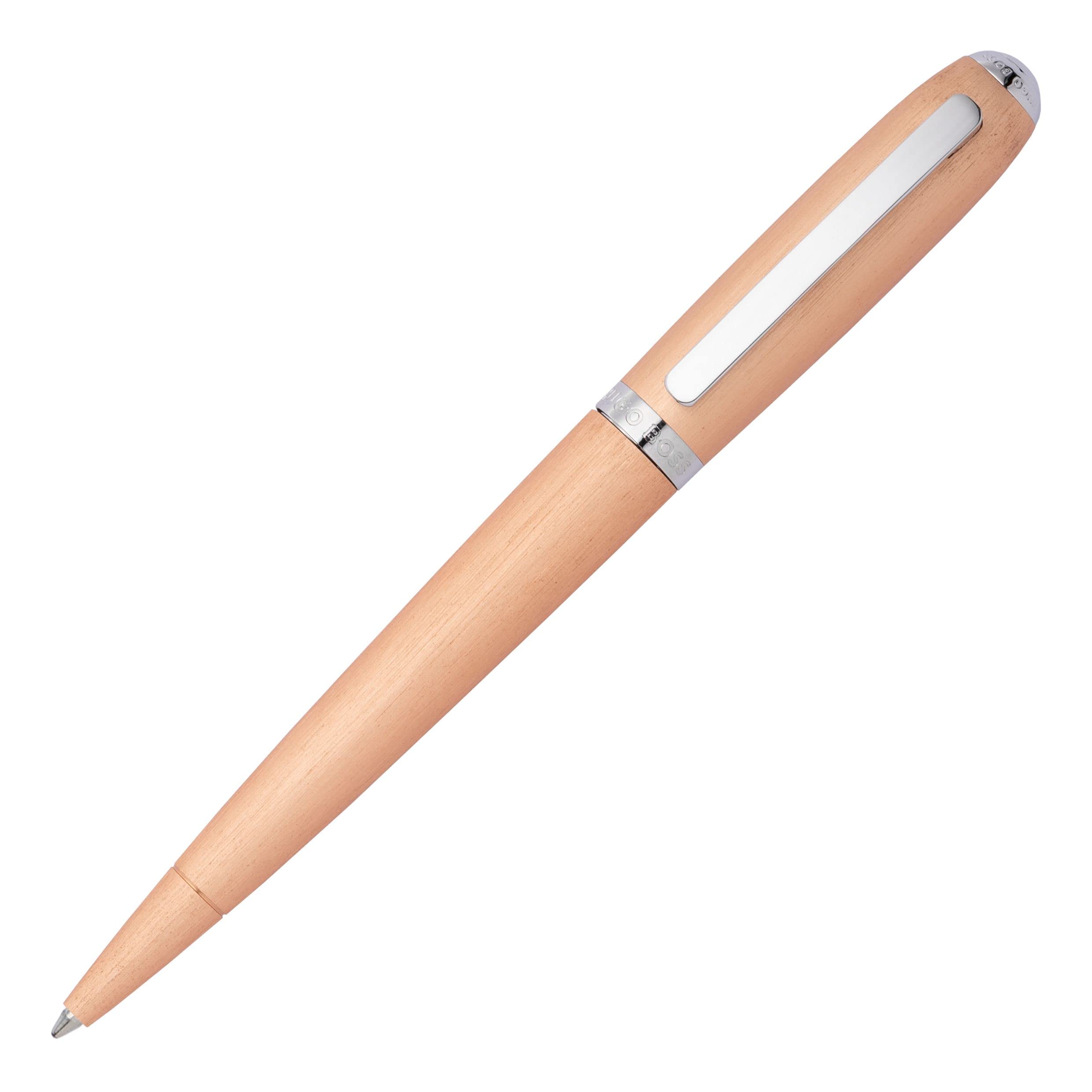 Hugo Boss Contour Brushed Champagne Ballpoint Pen with Blue Ink - Premium Gift Box Included | Luxury Writing Instrument for Business Professionals, Graduation Gifts & Executive Office Supplies