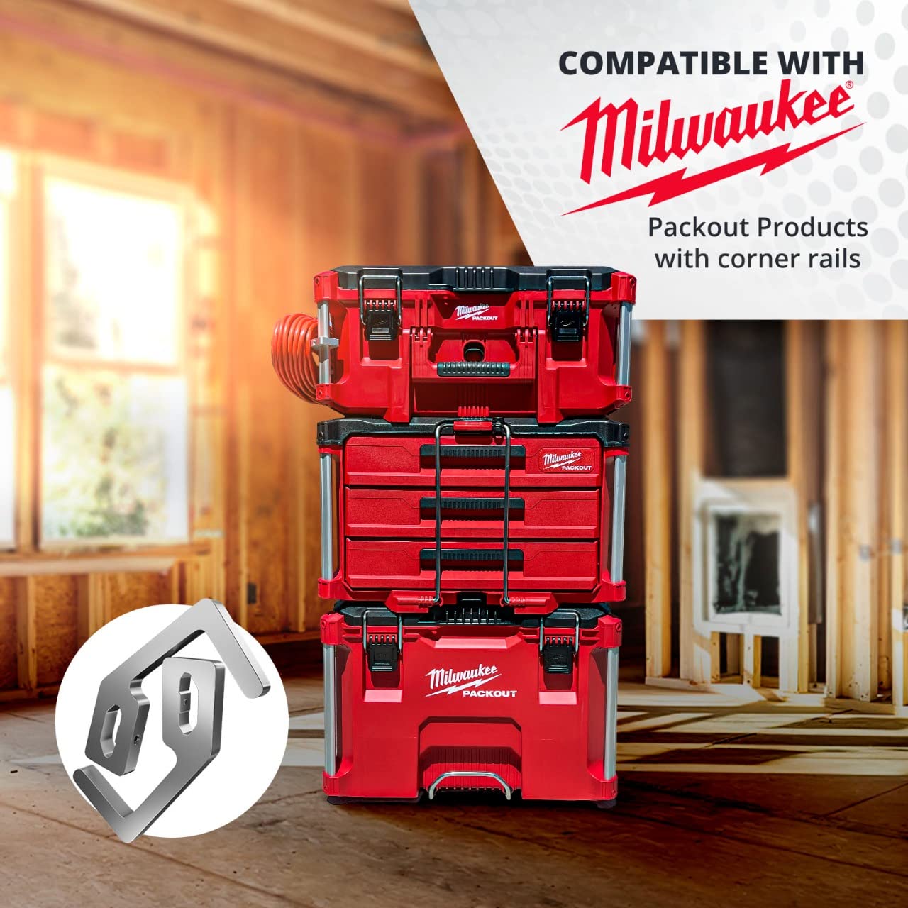 **Milwaukee Packout Extension Cord Holder – Alpha Rail System Compatible Organizer with 2 Mounts, 2 Bolts & 2 Washers (Silver) – Perfect for Toolbox & Workshop Cable Management**