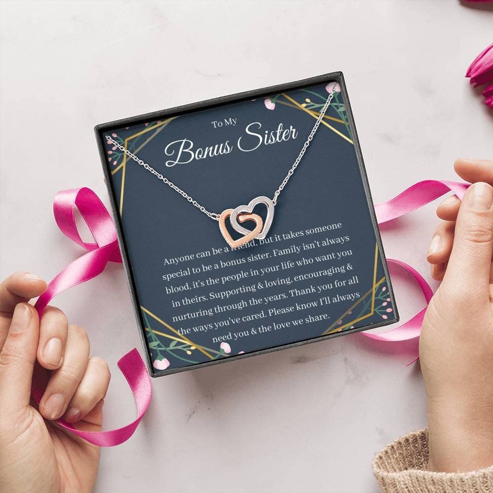 Interlocking Hearts Sister Necklace - Best Friend Gift for Sister in Law, Adoptive Sister, or Step Sister - Perfect for Birthdays, Anniversaries & Special Occasions