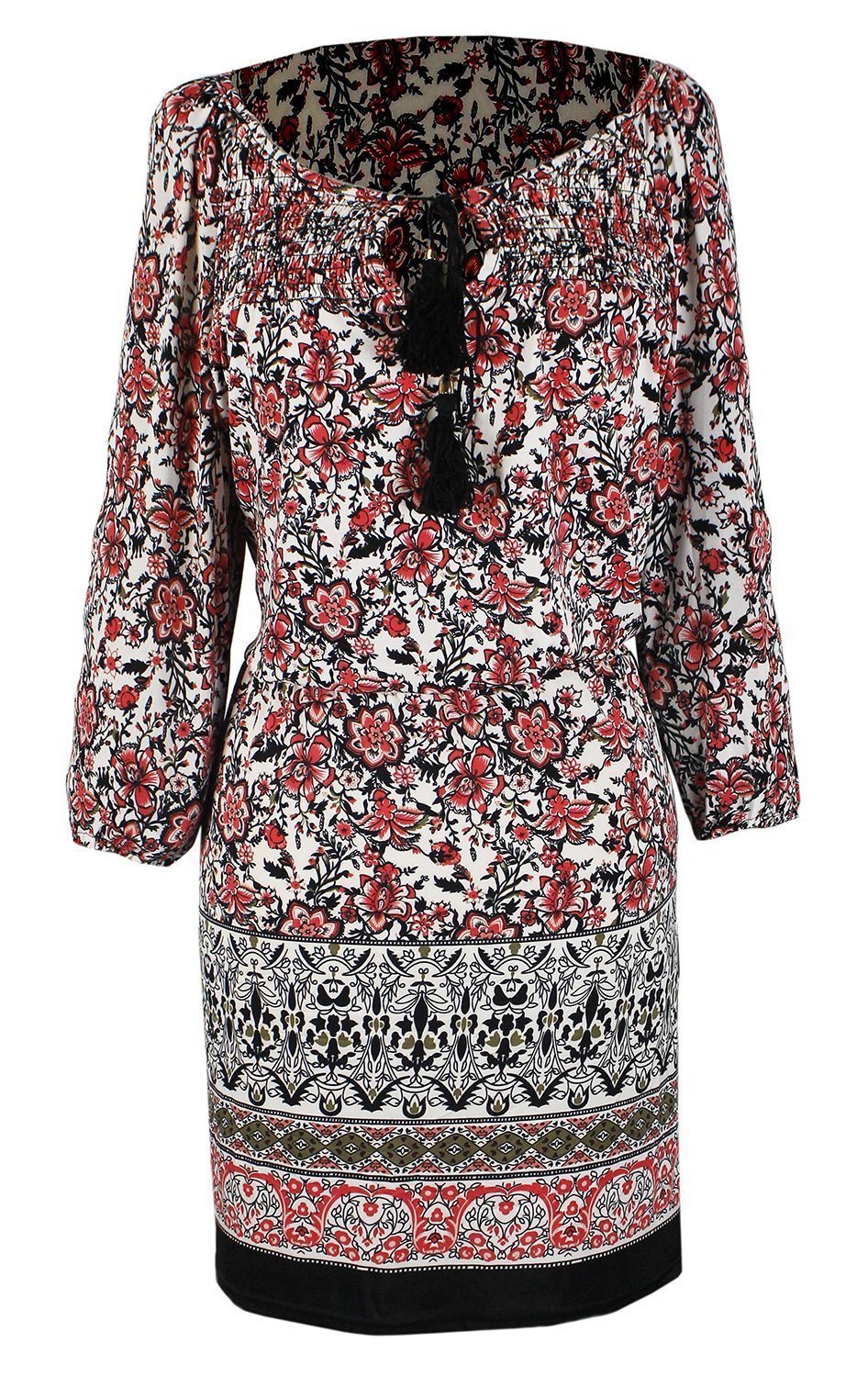 Bohemian Floral Print Summer Dress for Women - Adjustable Neckline & Comfortable Shift Style - Perfect for Beach Vacations, Music Festivals & Casual Outings