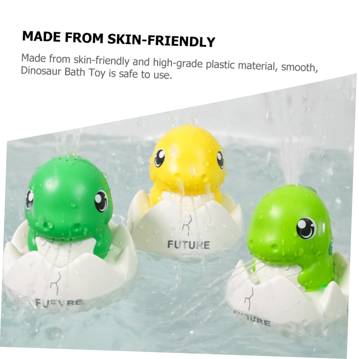 HEMOTON 3-Piece Dinosaur Bath Toys Set with 1200mAh Battery - Waterproof Green Rubber Bathtub Toys for Kids, Perfect for Bath Time Fun & Sensory Play