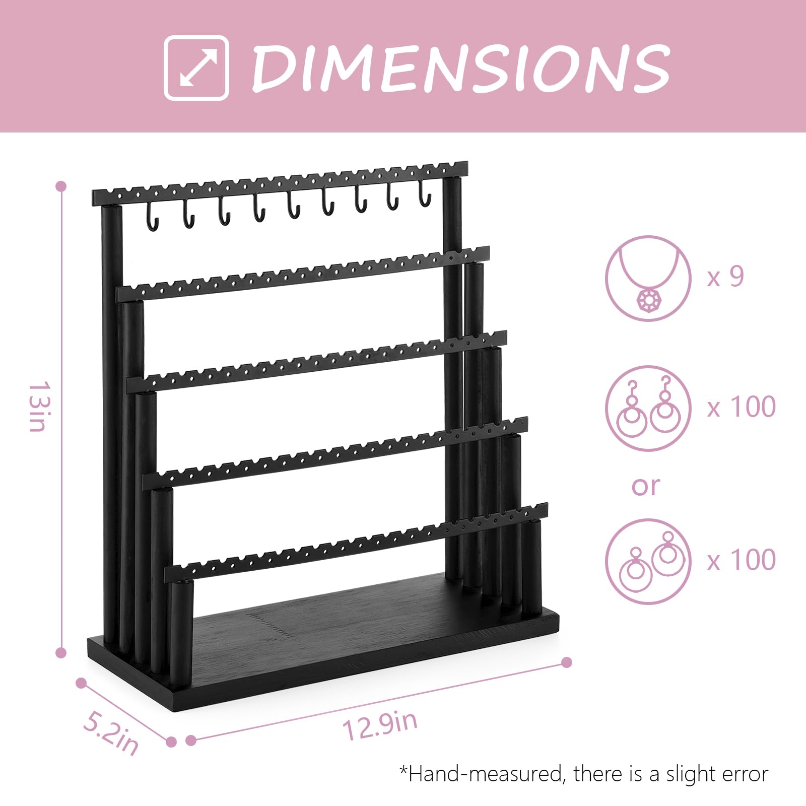 5-Tier Jewelry Organizer Stand - Earring Holder & Necklace Bracelet Display for Women | Perfect for Bedroom, Bathroom & Travel | Stylish Black Gift for Girls & Women