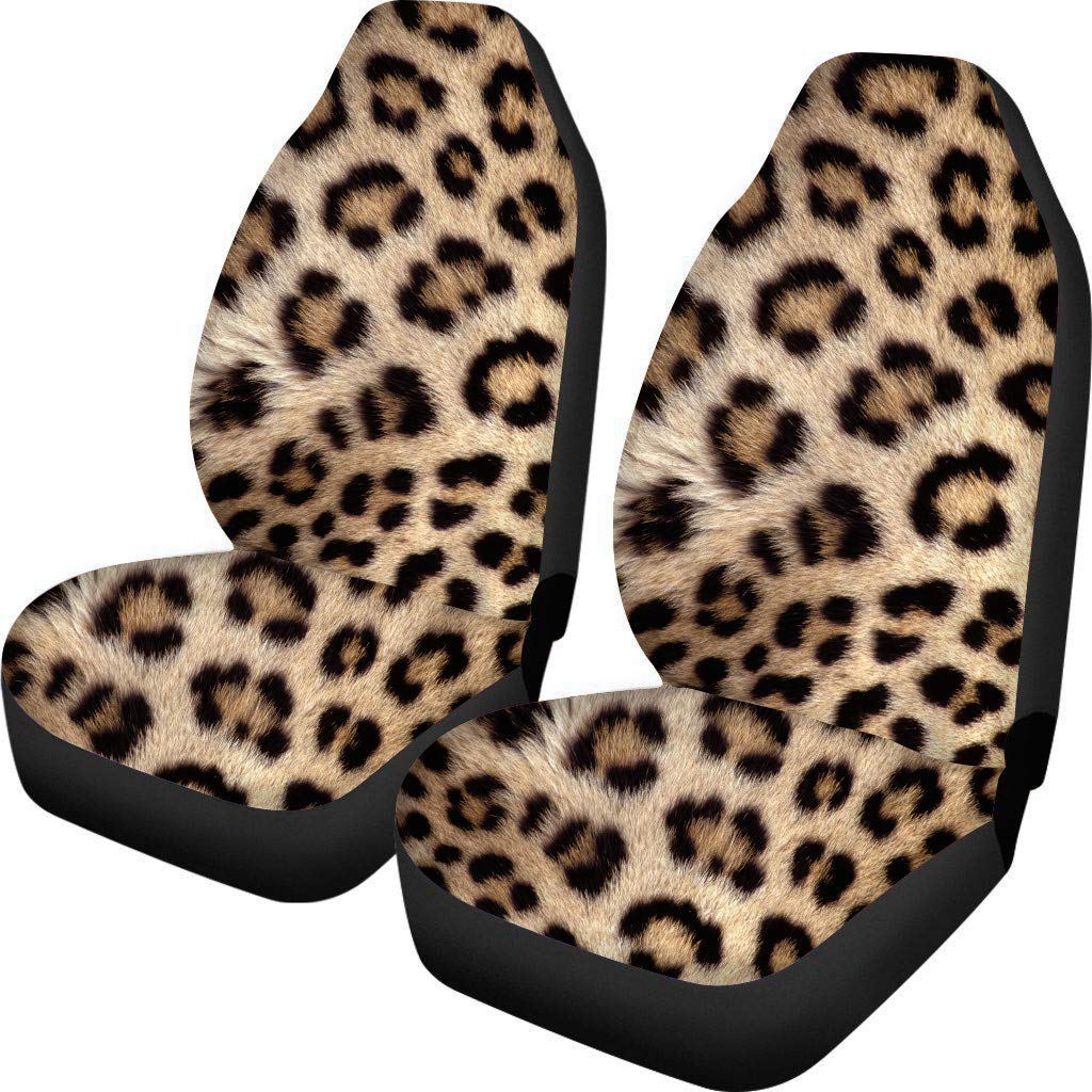 JEOCODY Leopard Print Front Car Seat Covers 2-Piece Set - Universal Fit for Sedan, SUV, Van, Truck - Stretchable & Airbag Compatible - Protect & Style Your Vehicle Seats for Daily Commute, Road Trips & Outdoor Adventures