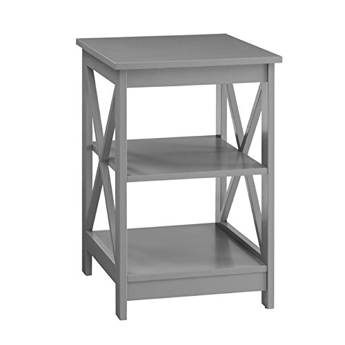 Pemberly Row Transitional Wood End Table with Middle & Bottom Shelf in Gray - Stylish Side Table for Living Room, Bedroom, or Office Decor