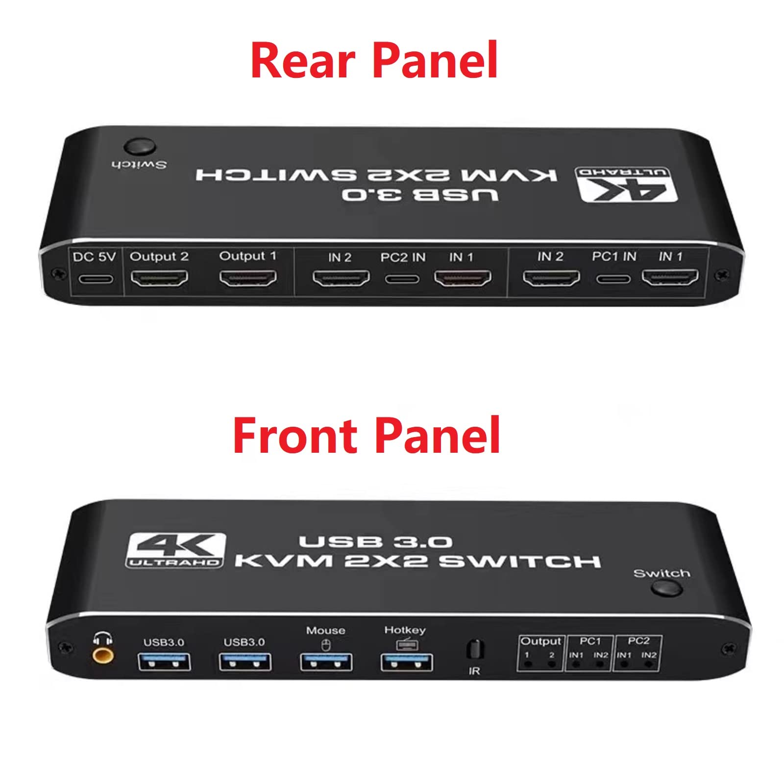 NATEFEMIN 2-in-2-Out USB 3.0 KVM Switch Box with 4K HDMI 2.0 - 4 HDMI Ports, 2 USB-C & 4 USB 3.0 Inputs, Keyboard Hotkey Support - Perfect for Home Office, Gaming & Multi-Device Setup