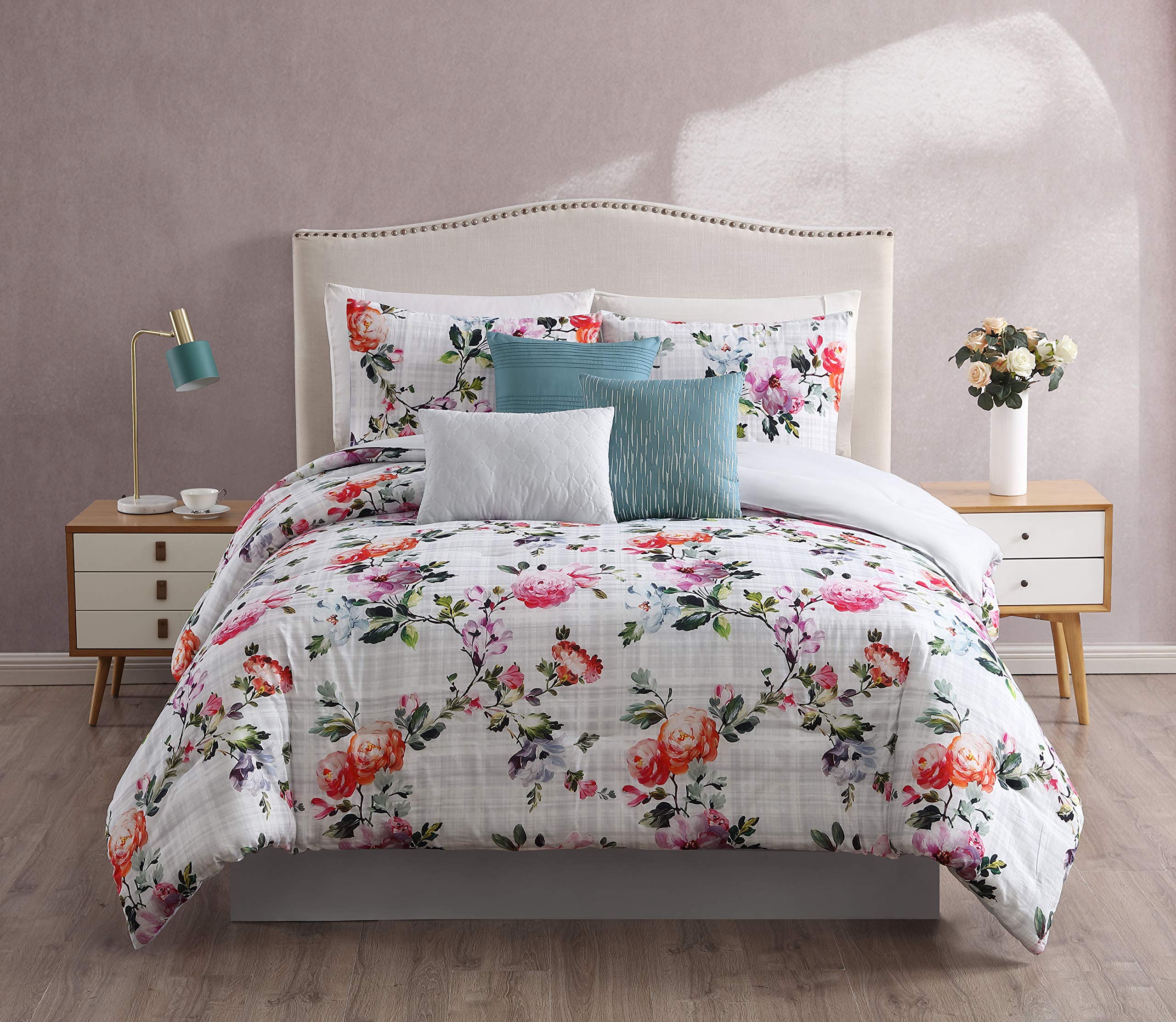 Riverbrook Home Elite Collection 7-Piece King Comforter Set - Katina Gray Rose | Soft Luxury Bedding for Master Bedroom & Guest Room
