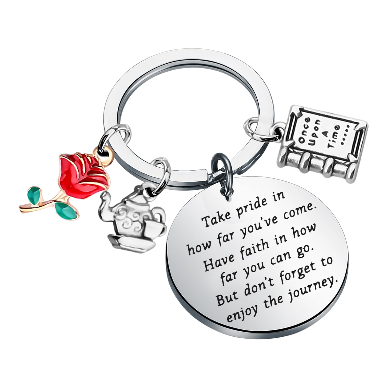 Fairy Tale Inspired Beauty and the Beast Rose Keychain - Elegant Princess Jewelry Gift for Women, Disney Movie Fan Collectibles | Perfect for Cosplay, Birthday Presents, and Special Occasions