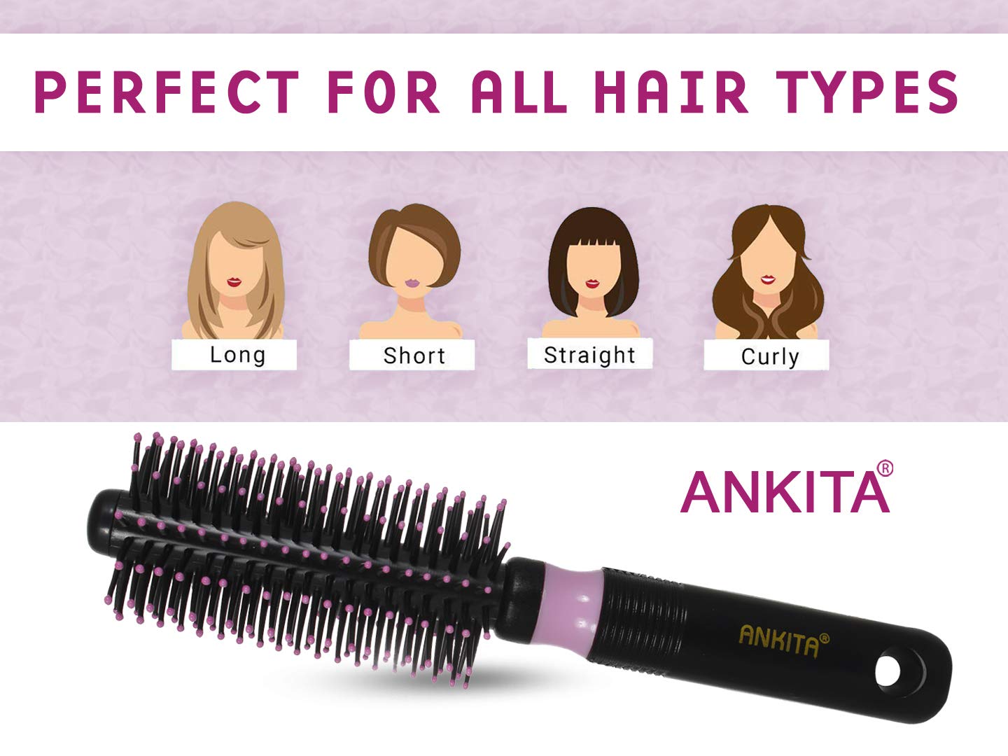 Ankita Round Hair Brush with Nylon Bristles - Strong Flexible Soft Bristles for Grooming, Straightening & Detangling Hair - Ideal for Men & Women (Colors May Vary) - Perfect for Salon Styling, Home Hair Care & Travel Essentials