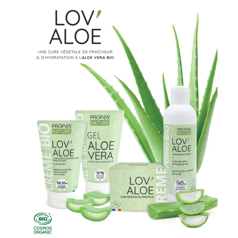 Organic Aloe Vera Gel - 97% Fresh Aloe Vera Juice - Natural Cosmetic for Skin & Hair Care - 100ml by Propos'Nature - Perfect for Sunburn Relief, Moisturizing & After-Shave Soothing