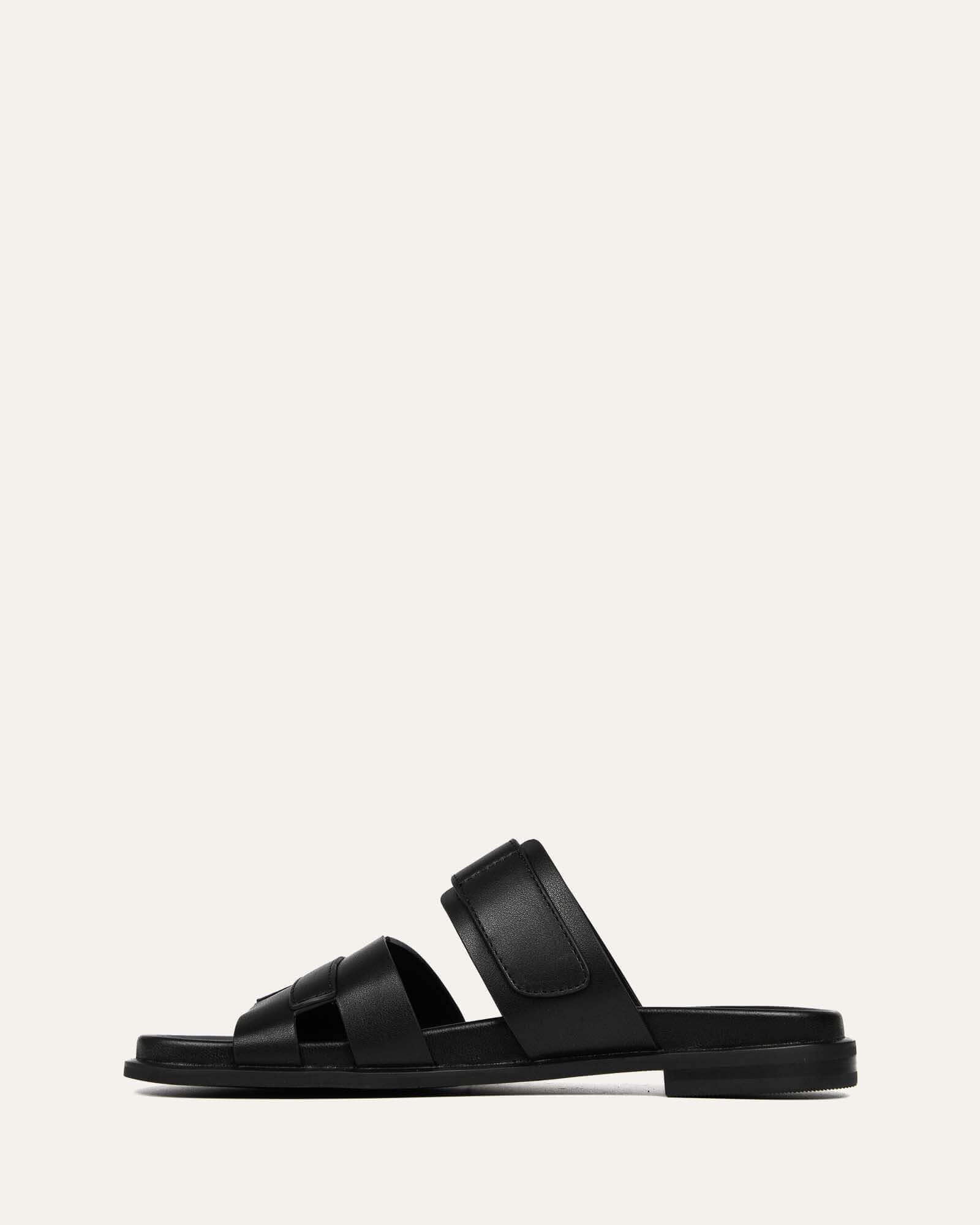 Hendix Black Leather Flat Slides for Men & Women - Comfortable Casual Sandals for Walking, Beach, and Everyday Wear