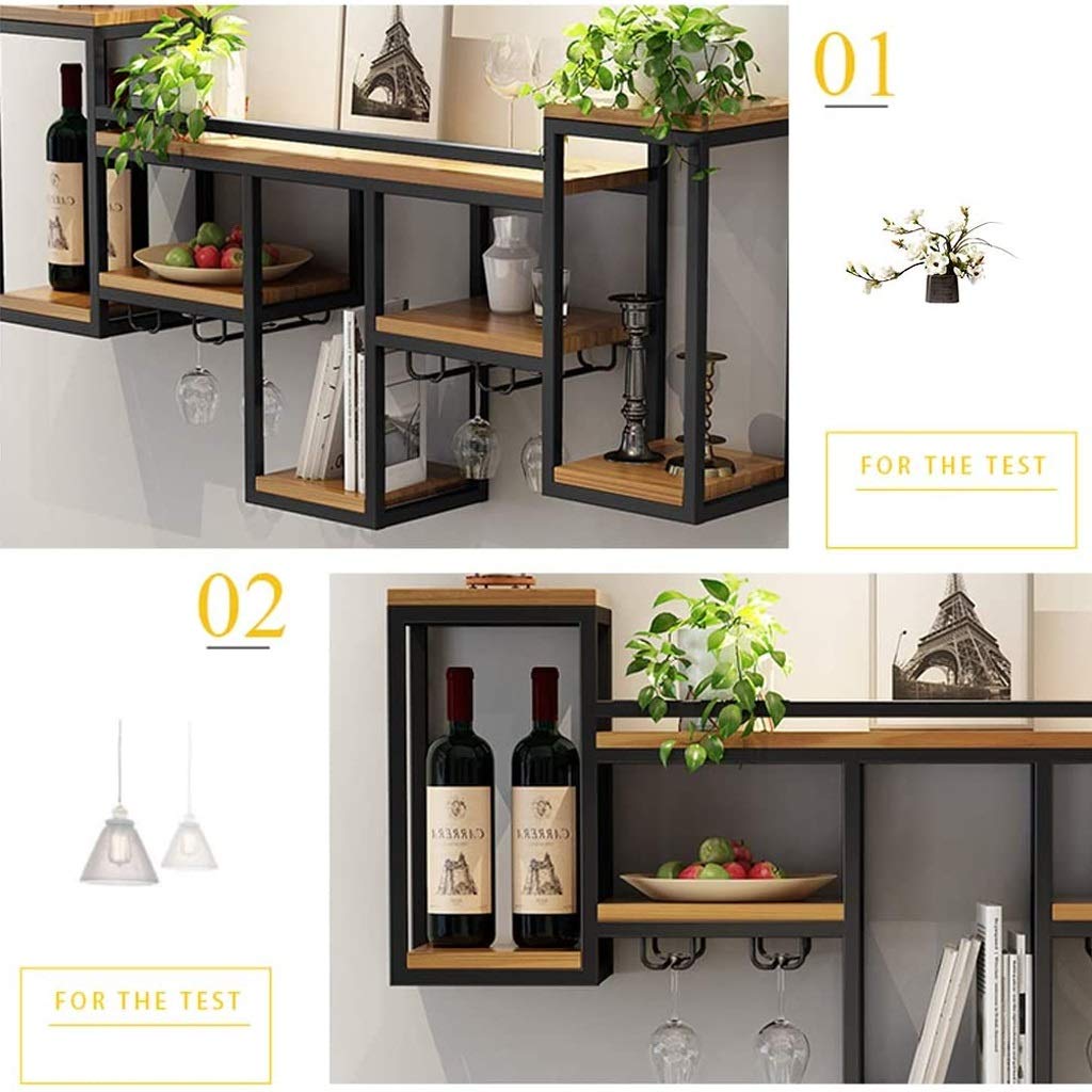 Wall Mounted Wine Rack Organizer - Metal & Wood Wine Bottle Holder for Kitchen, Bar & Dining Room - Perfect for Storing Wine Bottles, Glasses & Stemware - Ideal for Home Decor, Entertaining & Wine Display