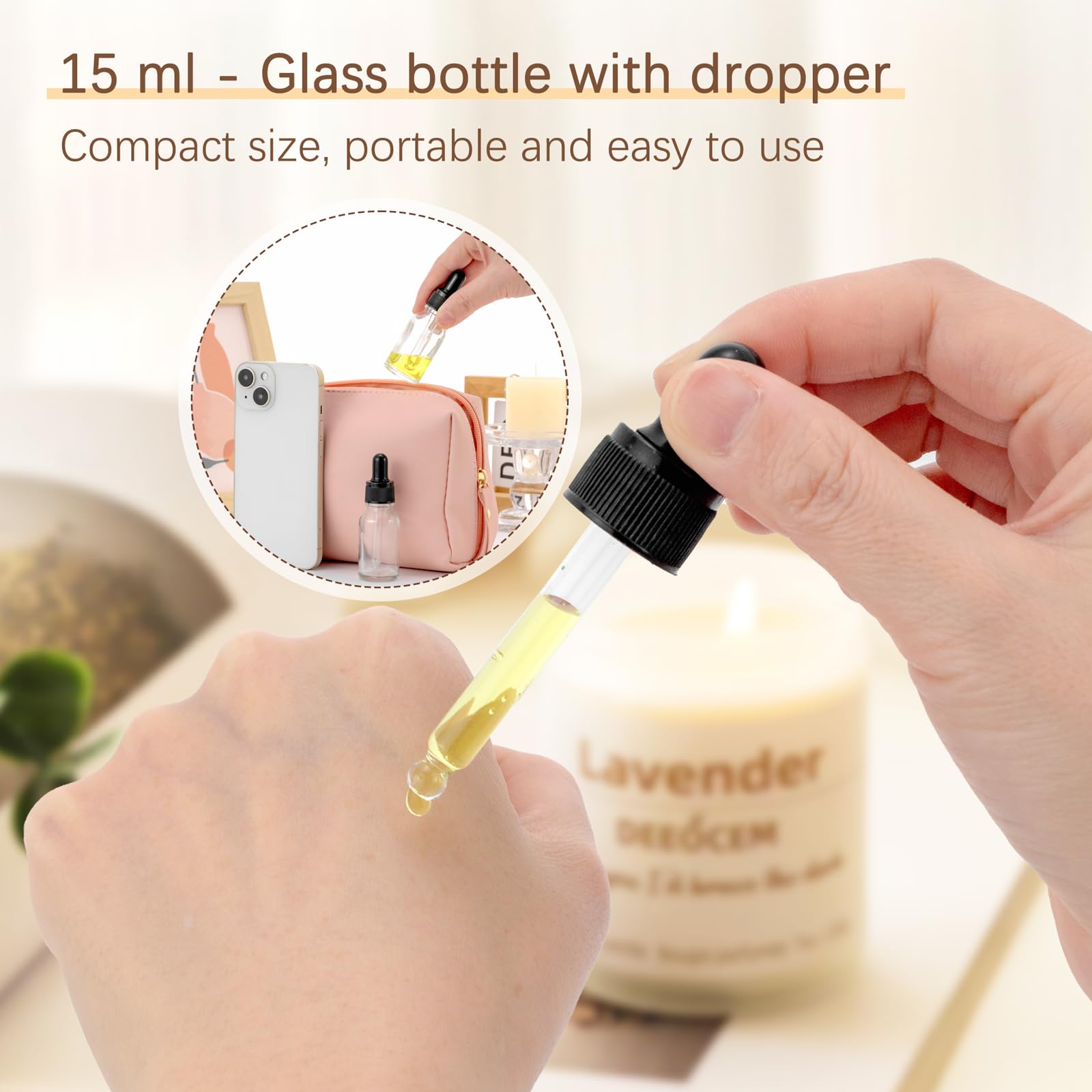 Kesell 20 Pack 15ml Clear Glass Dropper Bottles - Essential Oil Containers with Eye Droppers, Empty Sample Storage Jars, Travel Size Glass Vials for Oils, Perfume, DIY Blends - Perfect for Aromatherapy, Skincare, and Travel Organization