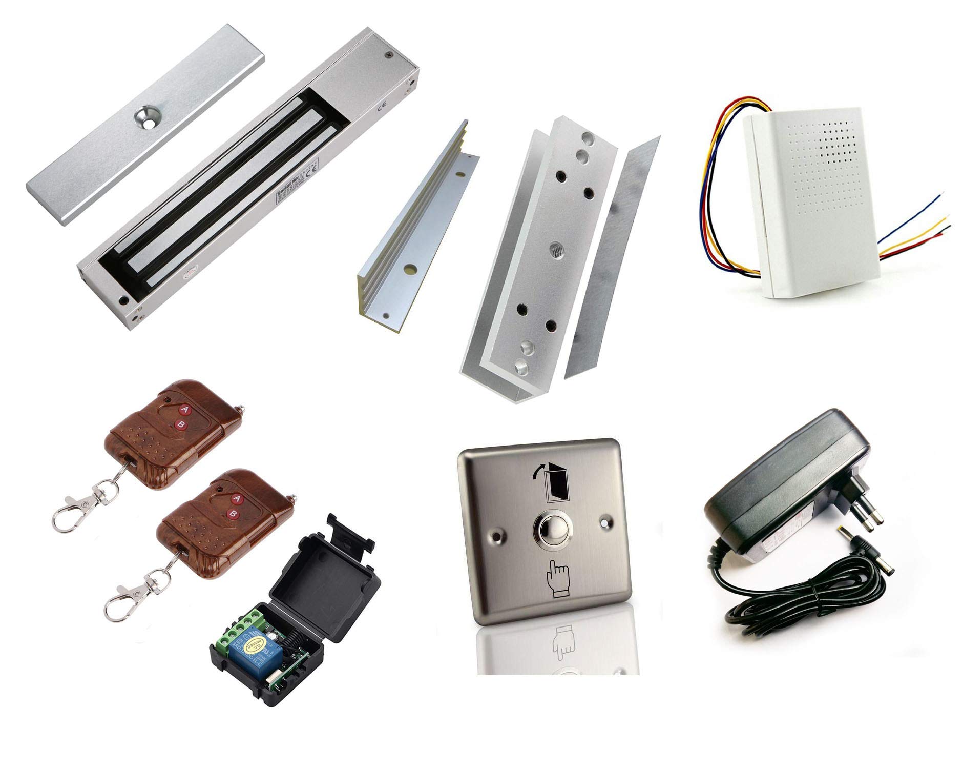 NAVKAR SYSTEMS Electromagnetic Door Lock for Single Door - Remote Receiver, 2 Remotes, L & U Brackets, Exit Button, Door Bell, 12V 2A Adapter | Secure Access Control for Homes, Offices & Commercial Buildings