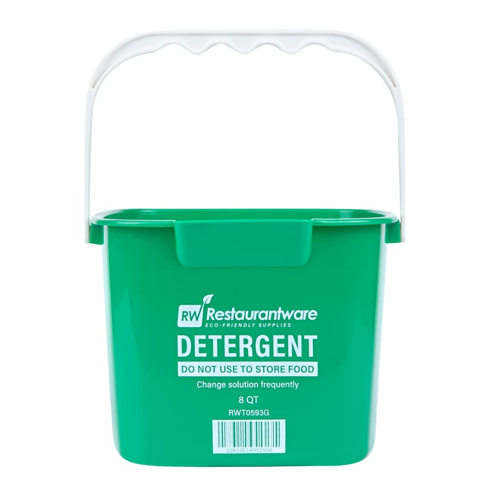 Restaurantware RW Clean 8 Quart Cleaning Buckets - 10 Pack with Measurements, Built-In Spout & Handle - Durable Green Plastic Utility Buckets for Home, Restaurant, or Commercial Cleaning - Perfect for Mopping, Car Washing & Janitorial Use