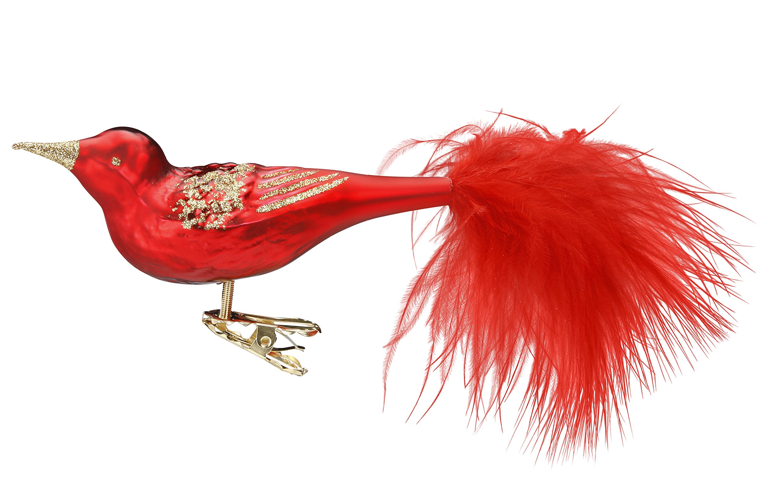 Handcrafted Red Matte Bird Ornament #1-311-15 from Inge-Glas 2015 Red Celebration Collection - Christmas Tree Decoration, Holiday Gift Box Included - Perfect for Festive Home Decor & Christmas Gift Giving