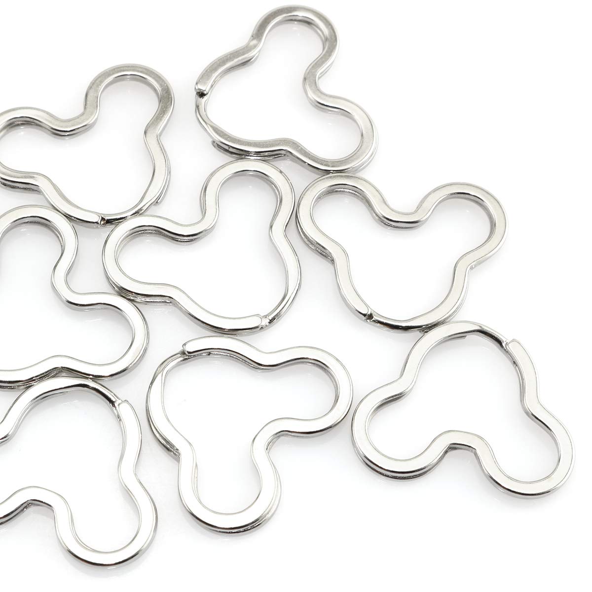 Heyous 10 Pack Creative Silver Flat Key Rings - DIY Metal Key Holder Keychain with Mickey Mouse Shape - Perfect for Home, Office, Car Keys and Gift Giving