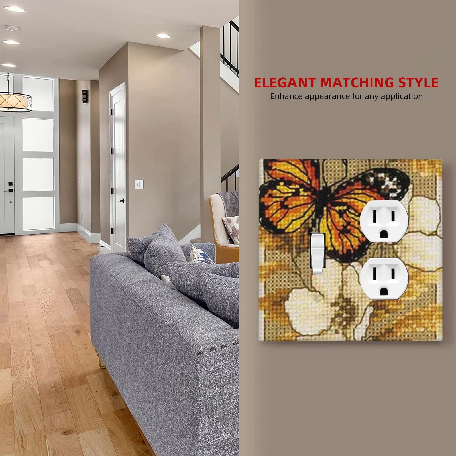 Yellow Butterfly Light Switch Cover - Decorative 2 Gang Duplex Outlet Toggle Wall Plate - Funny Light Switch Faceplate 4.5 x 4.5 Inch - Perfect for Kids Room, Nursery & Home Decor