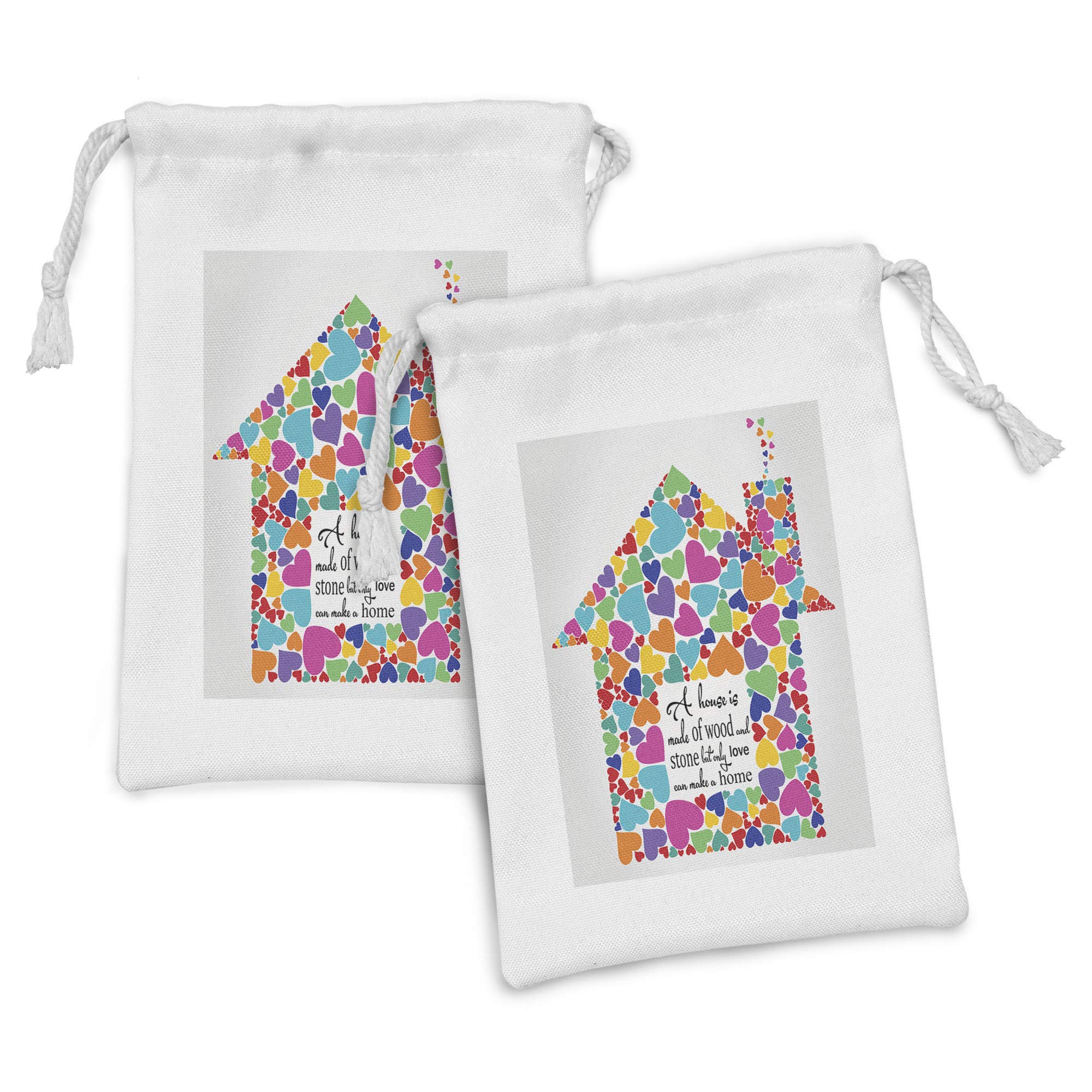 Ambesonne Love Themed Fabric Pouch Set of 2 - Colorful Heart House Silhouette Drawstring Bags (9