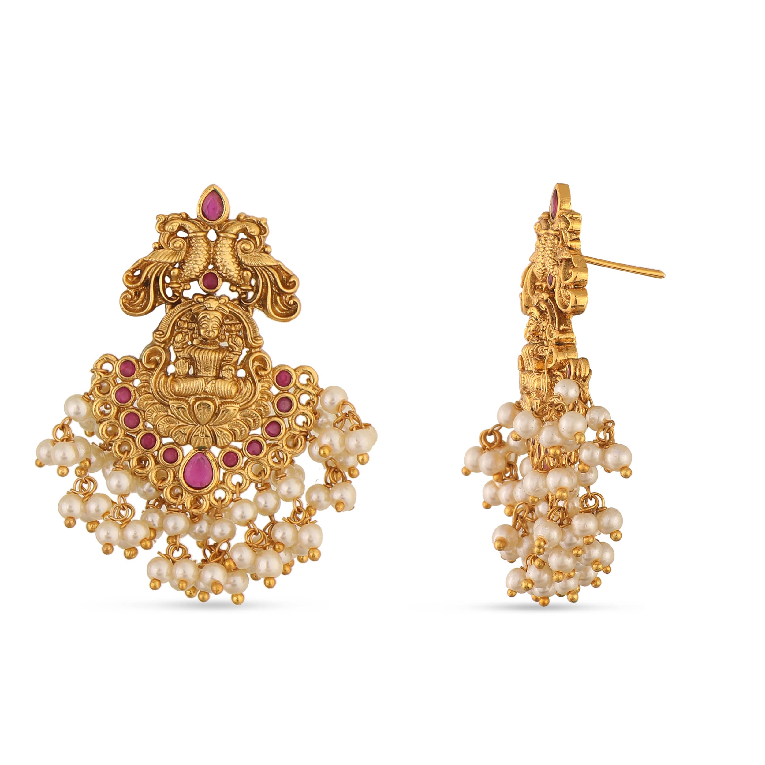 Antique Gold Plated Cira Short Necklace Set with Floral Design - Traditional South Indian Jewelry for Women | Ethnic Necklace Set for Weddings, Festivals & Cultural Events | 1 Year Warranty