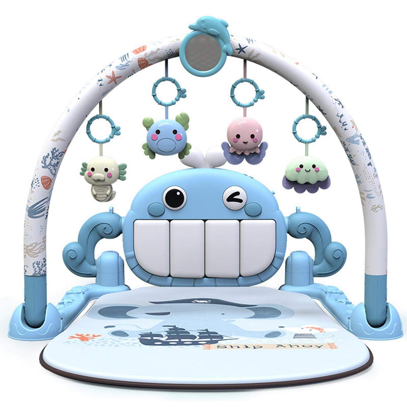 Soft Baby Play Mat with Hanging Rattle & Musical Piano - Non-Toxic Crawling Mat for Newborns, Infants & Toddlers - Gym Activity Mat with Lights for Floor Play, Tummy Time & Early Learning Development