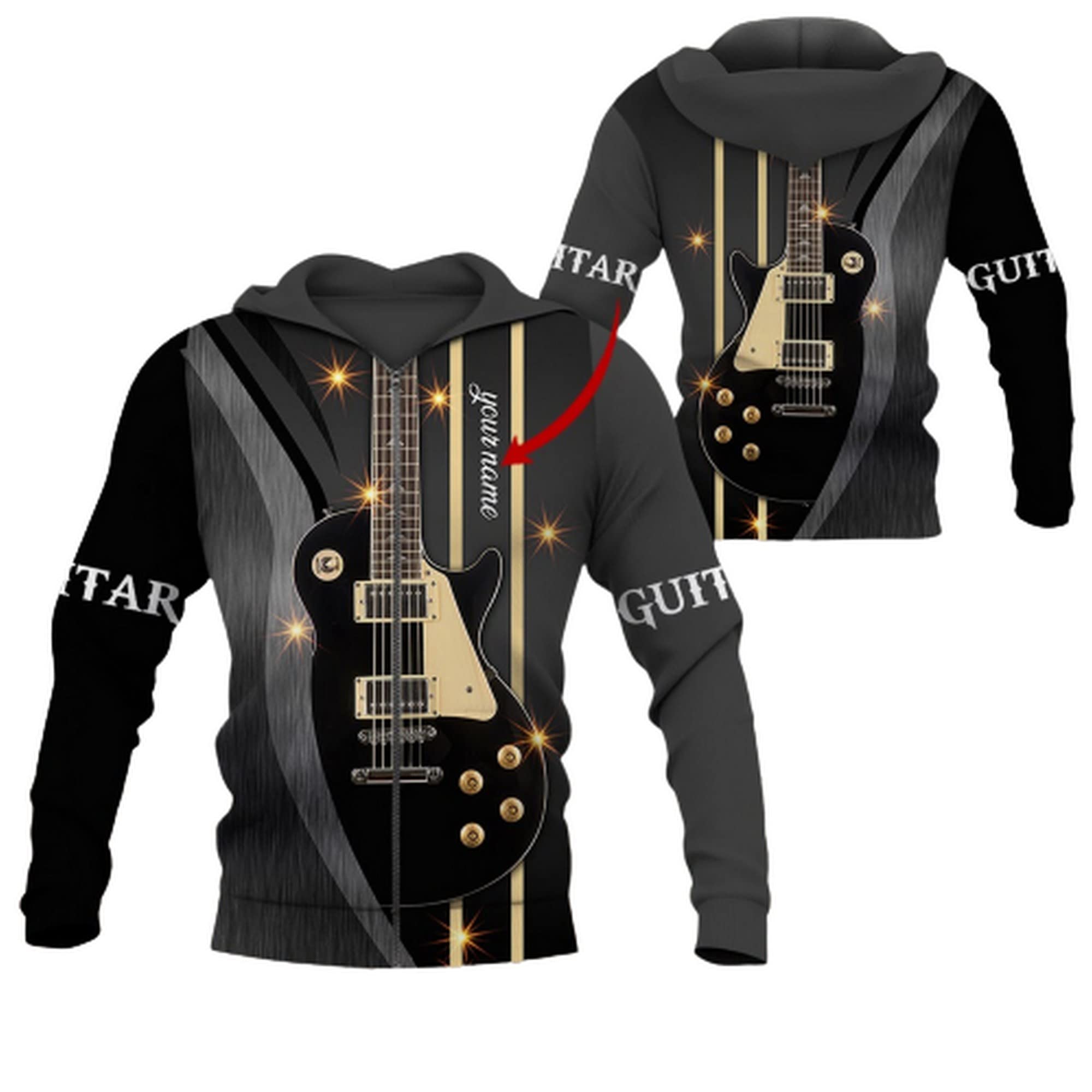 Personalized 3D Printed Love Guitar Hoodie - Unisex Pullover Sweatshirt with Front Pocket | Christmas & Birthday Gift for Men & Women | Casual Wear, Music Lovers, Couples Outfit ZDHD16484