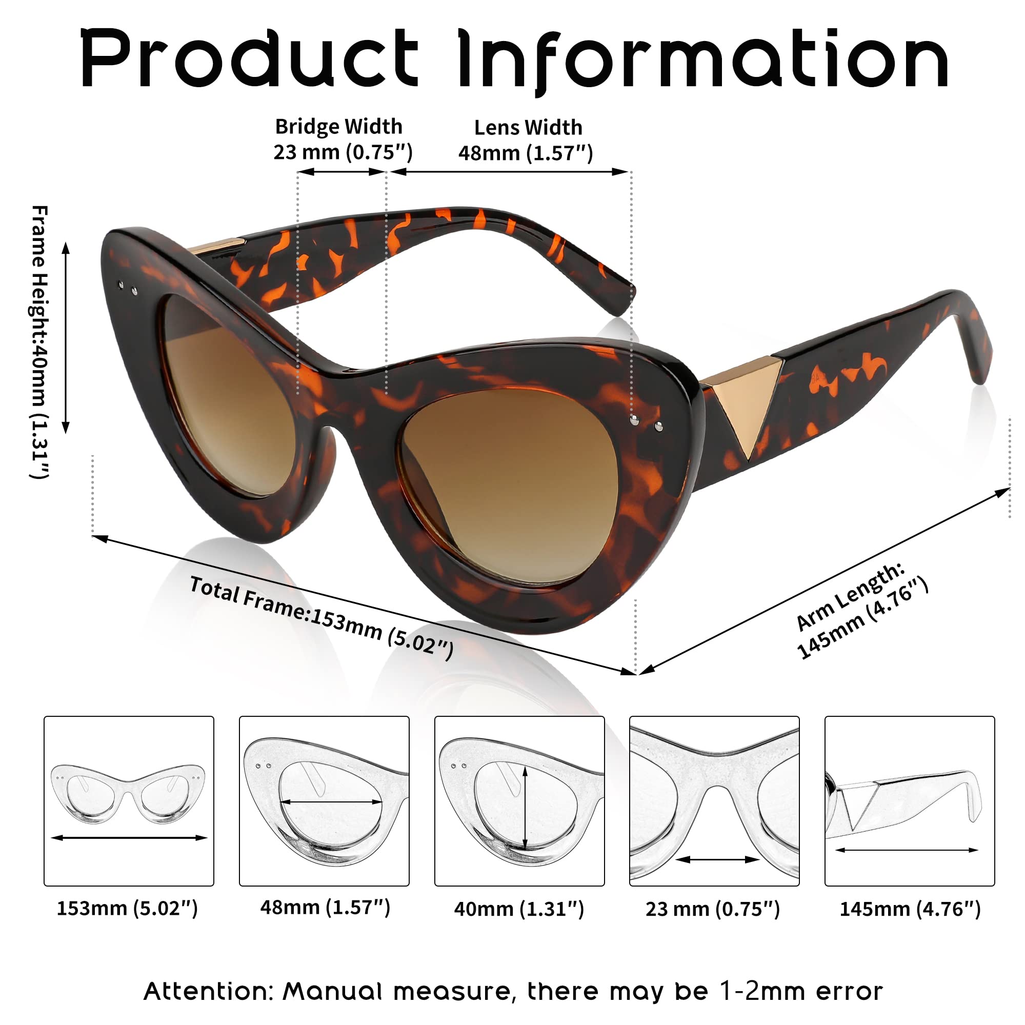 FEISEDY Oversized Cat Eye Sunglasses for Women - Retro Fashion UV Protection Sunglasses - Perfect for Beach, Driving & Summer Outfits