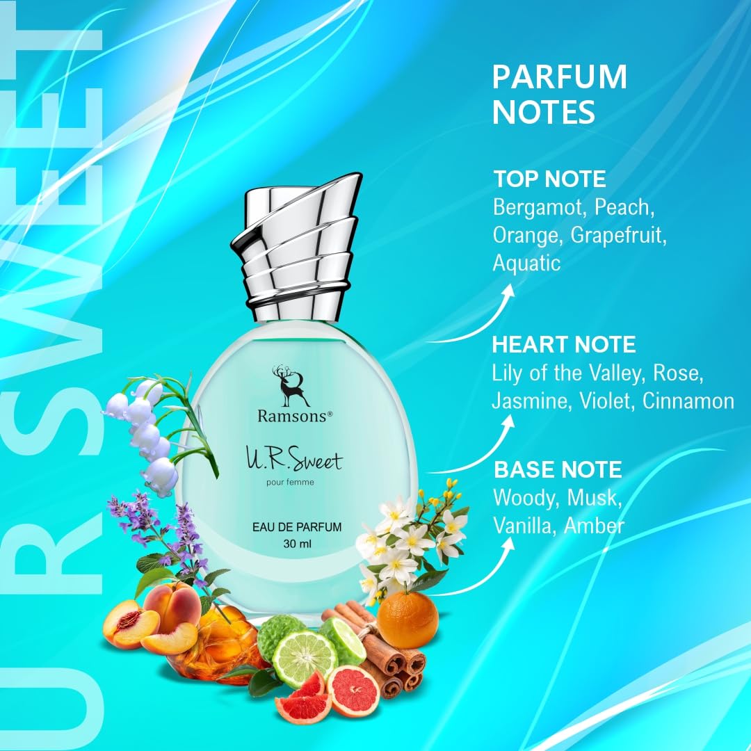 Ramsons U R SWEET Eau De Parfum for Women - 30ml Floral Fruity Fragrance with Peach, Plum, Orange Blossom, Honey, Jasmine, Rose & Vanilla Notes | Daytime Wear, Date Night, Office & Special Occasions