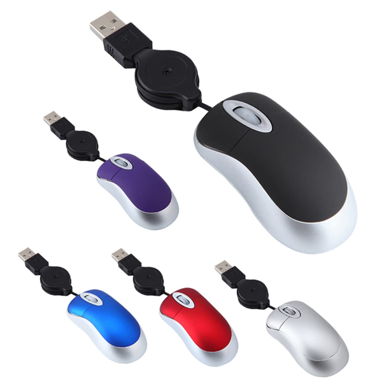 Gadpiparty 3pcs Mini USB Wired Mouse - Mute, Retractable Cable, Compact Design for Laptop, Travel & Office Use