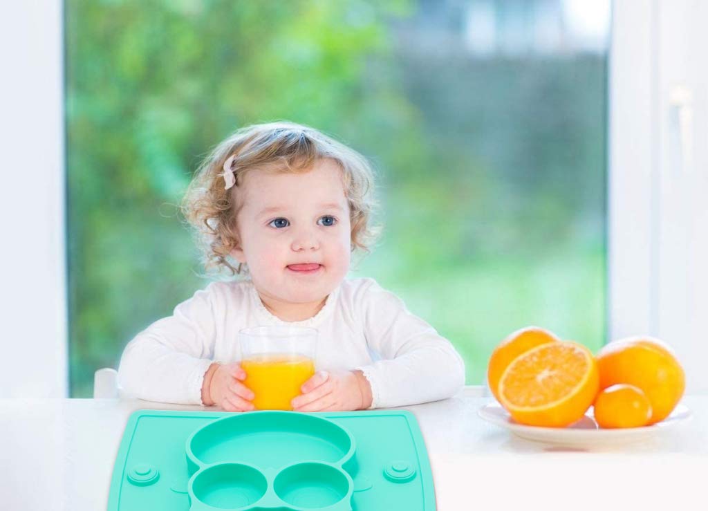 Non-Slip Silicone Divided Toddler Plates with Suction - BPA Free Baby Dinner Plates for Kids & Babies | Portable, Durable & Easy to Clean | Perfect for High Chairs, Travel & Messy Eaters (Owl-Cyan)
