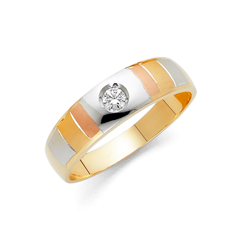 14K Yellow, White & Rose Gold Tri-Color Men's Wedding Band Ring with Cubic Zirconia - Anniversary Gift for Him, Perfect for Engagement, Proposal & Special Occasions